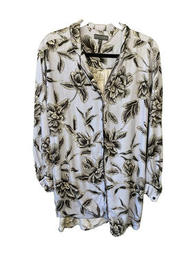 PJ Salvage Pajama Shirt Dress Small Blue & Black Floral Button Front Nightgown